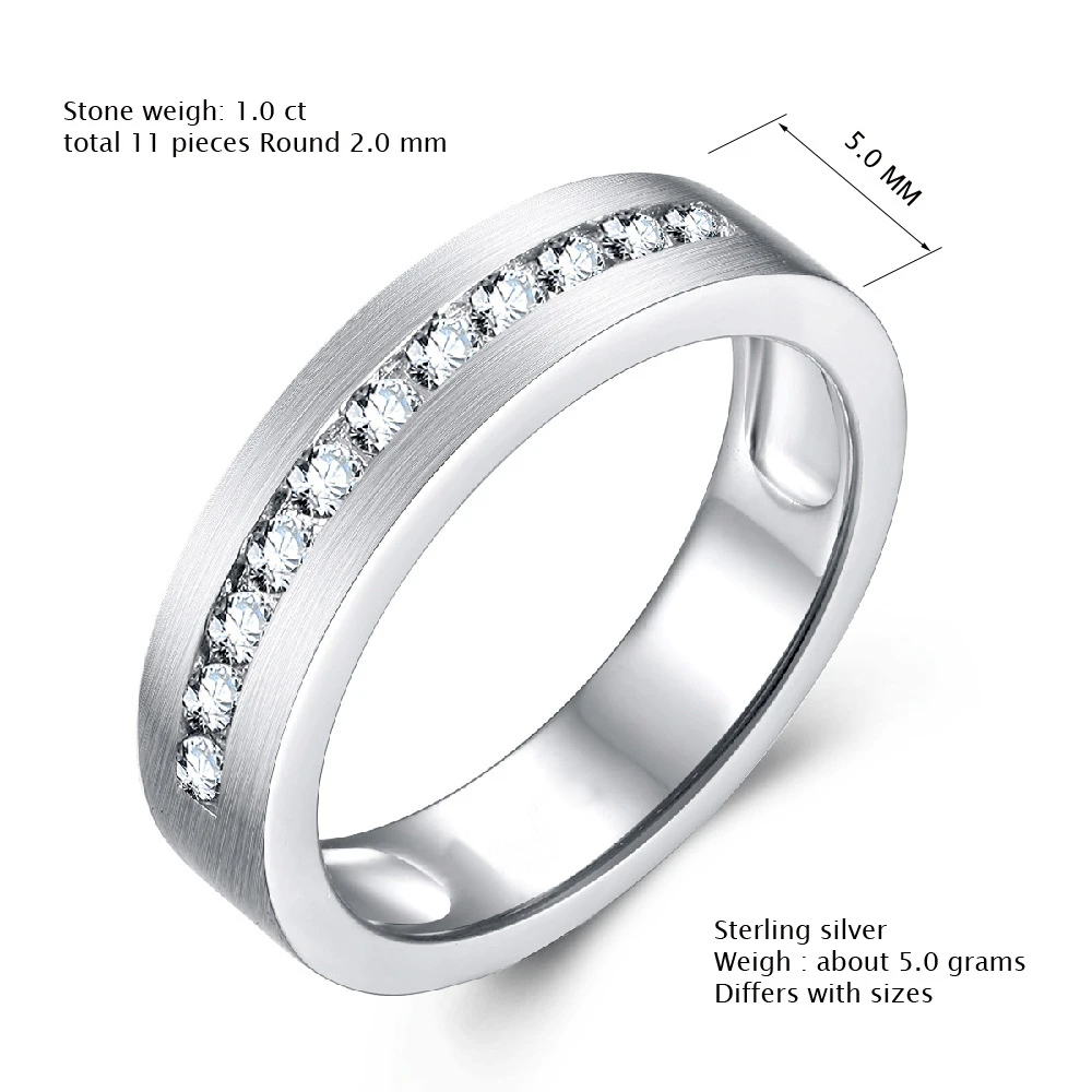 Classic Round Cut White Sapphire Men's Wide Wedding Band In Sterling Silver