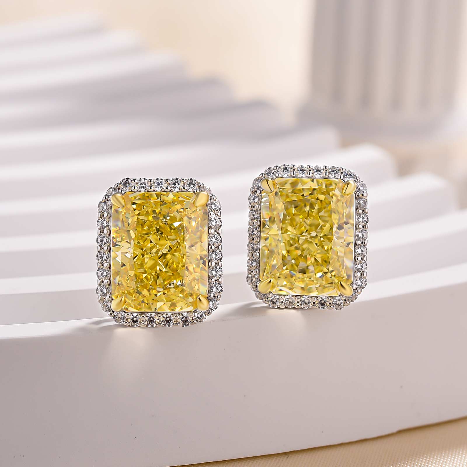 3.5Ct Stunning Halo Cushion Cut Yellow Sapphire Women's Stud Earring In Sterling Silver