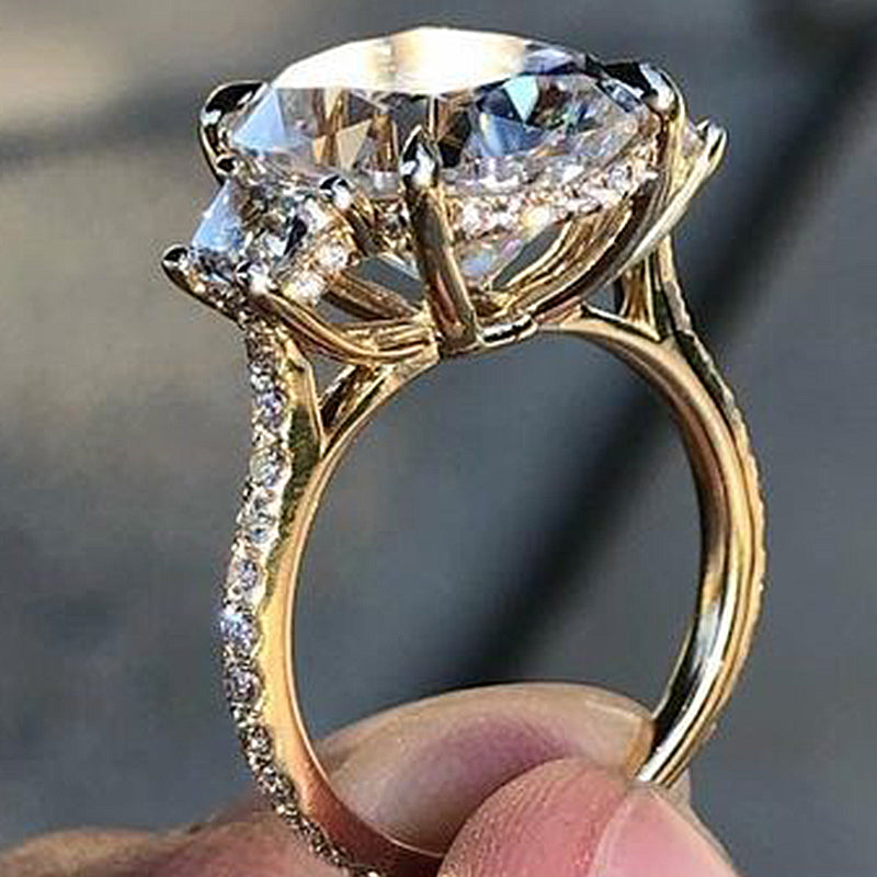 Noble Yellow Gold Cushion Cut Three Stone Engagement Ring