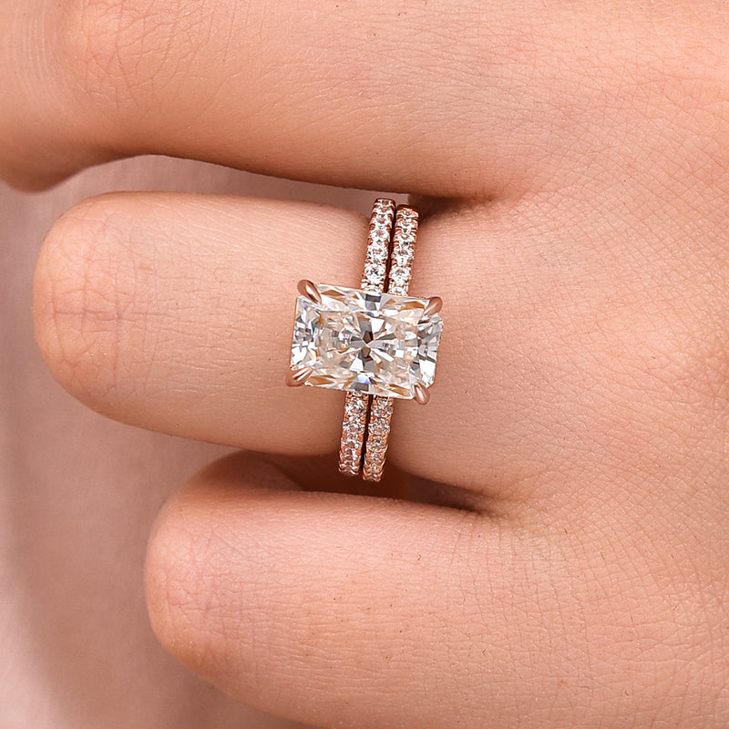 Ahabobo Moissanite 3.5CT Radiant Cut Wedding Ring Set In Sterling Silver