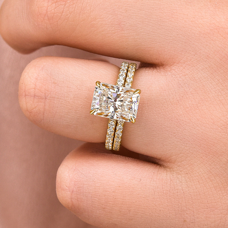 Ahabobo Moissanite 3.5CT Radiant Cut Wedding Ring Set In Sterling Silver