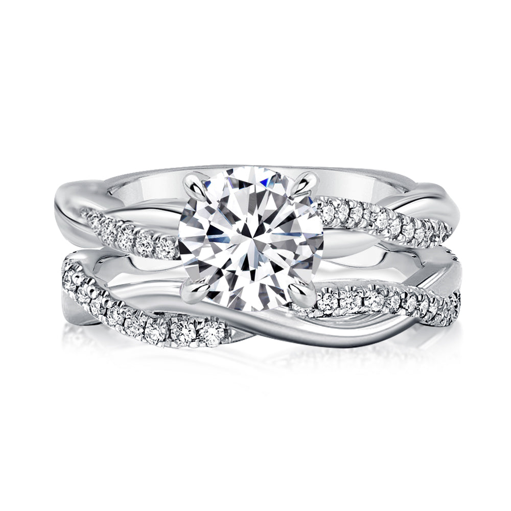 Ahabobo Moissanite Twist 2.0 Carat Round Cut Wedding Ring Set In Sterling Silver