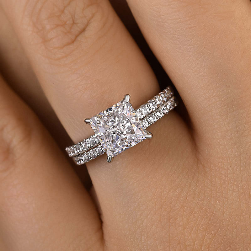 Ahabobo Moissanite 2.0 Carat Square Princess Cut Wedding Ring Set In Sterling Silver