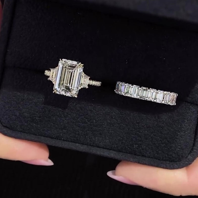 Ahabobo Timeless Emerald Cut Wedding Ring Set for Women