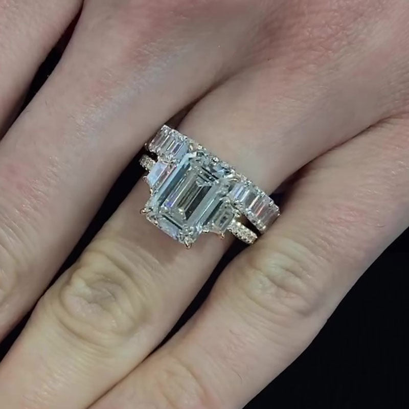 Ahabobo Timeless Emerald Cut Wedding Ring Set for Women