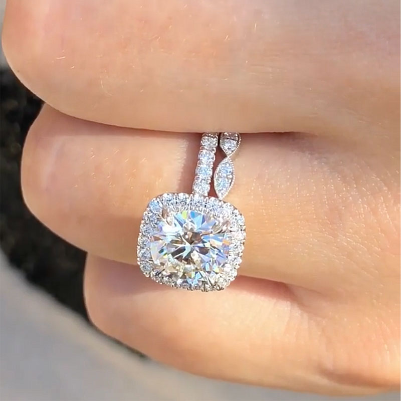 Ahabobo Honorable Halo Round Cut Simulated Diamond Wedding Set In Sterling Silver
