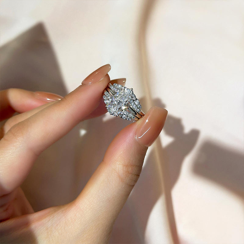 Ahabobo Vintage Pear Cut Insert Wedding Ring Set For Women In Sterling Silver