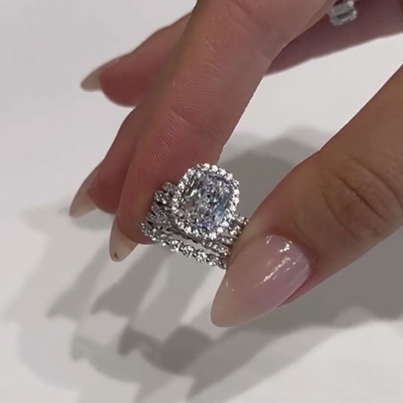 Ahabobo 4PC Luxurious Halo Cushion Cut Women's Wedding Set