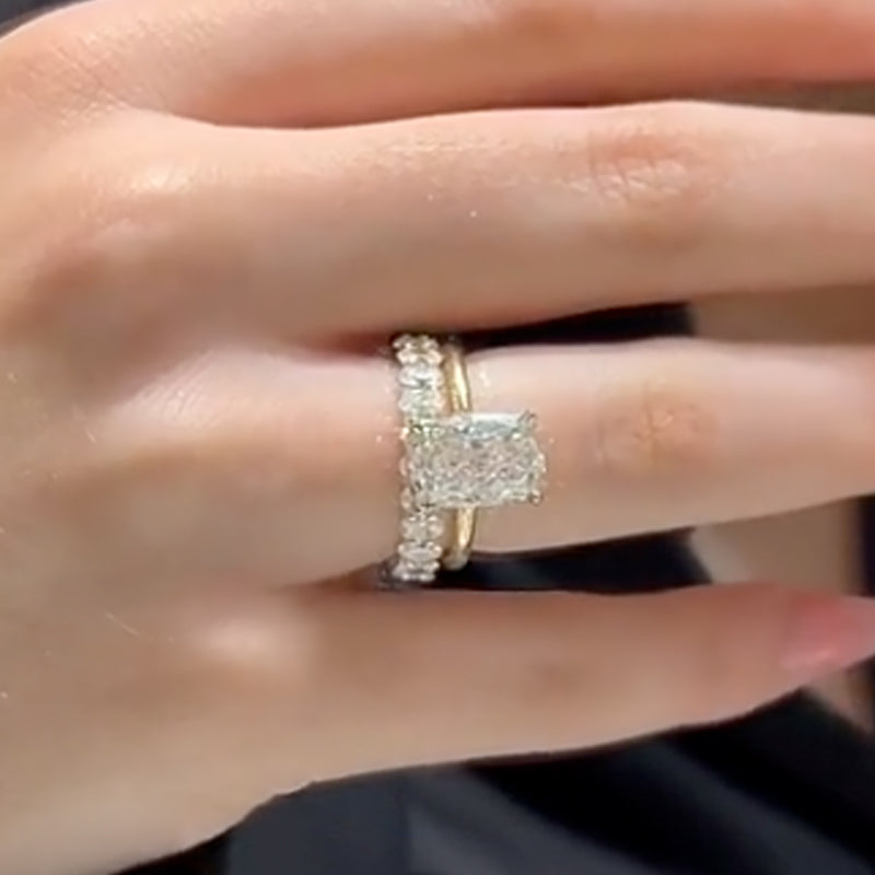 Ahabobo Cushion Cut Wedding Ring Set With Eternity Oval Cut Wedding Band