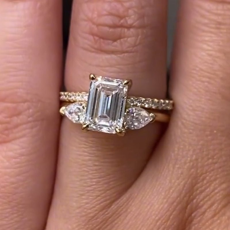 Ahabobo Unique Emerald Cut Insert Wedding Ring Set For Women