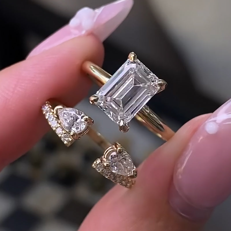 Ahabobo Unique Emerald Cut Insert Wedding Ring Set For Women