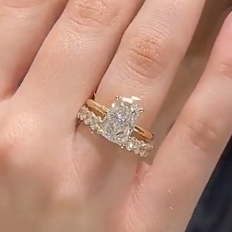 Ahabobo Cushion Cut Wedding Ring Set With Eternity Oval Cut Wedding Band