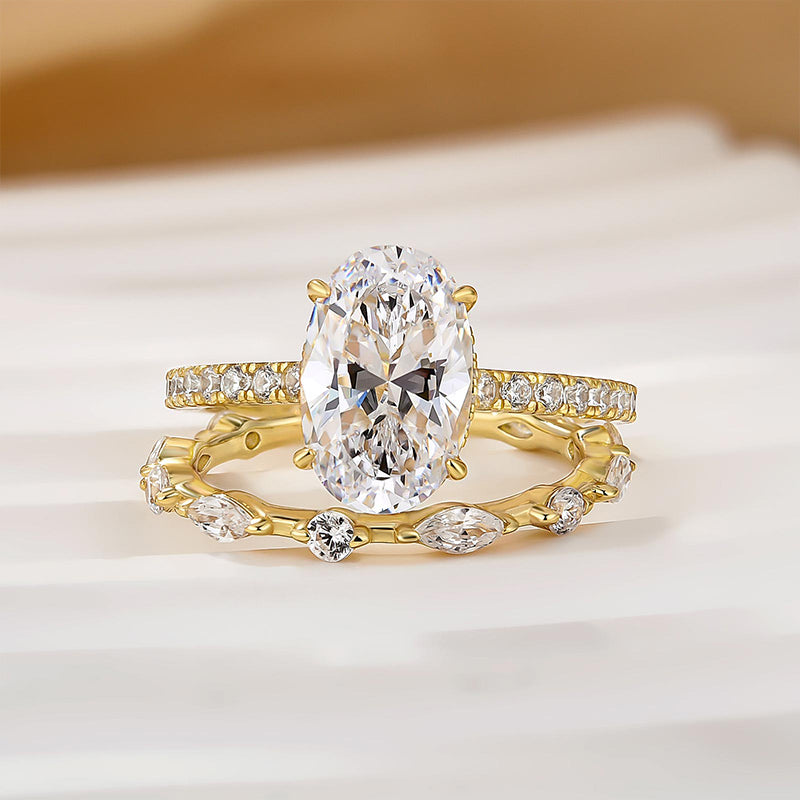 2.5Ct Oval Cut Wedding Ring Set Travel Ring With Classic Wedding Band