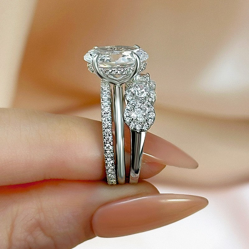 3PC 4.0 Carat Oval Cut Wedding Ring Set With Luxurious Wedding Bands