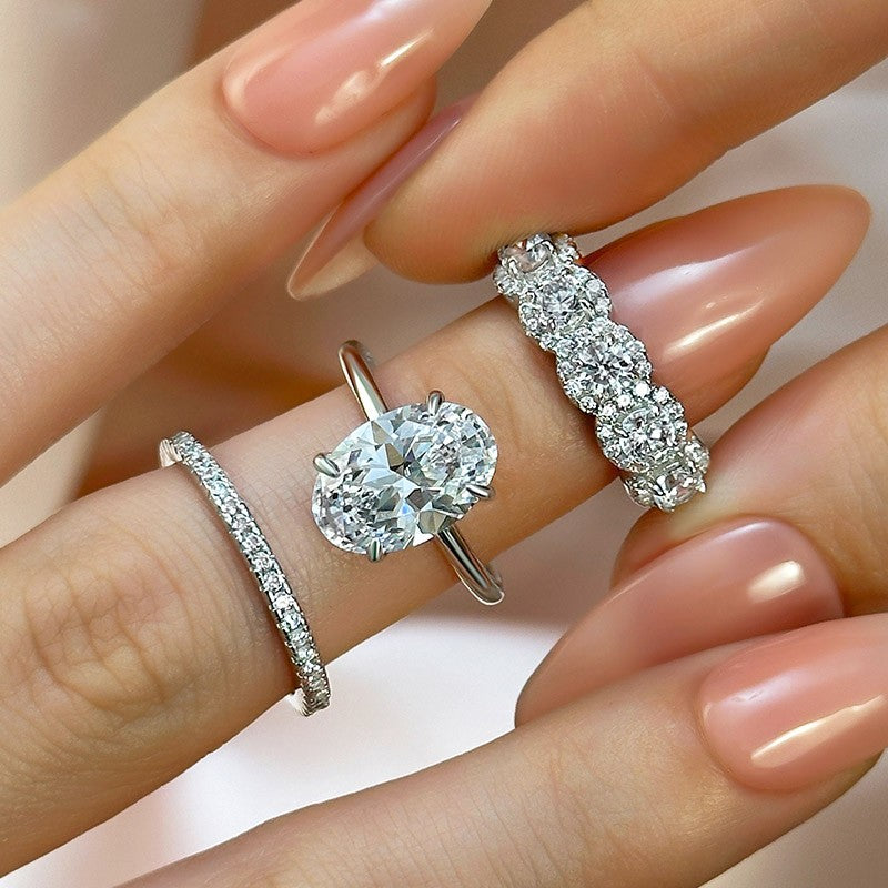 3PC 4.0 Carat Oval Cut Wedding Ring Set With Luxurious Wedding Bands