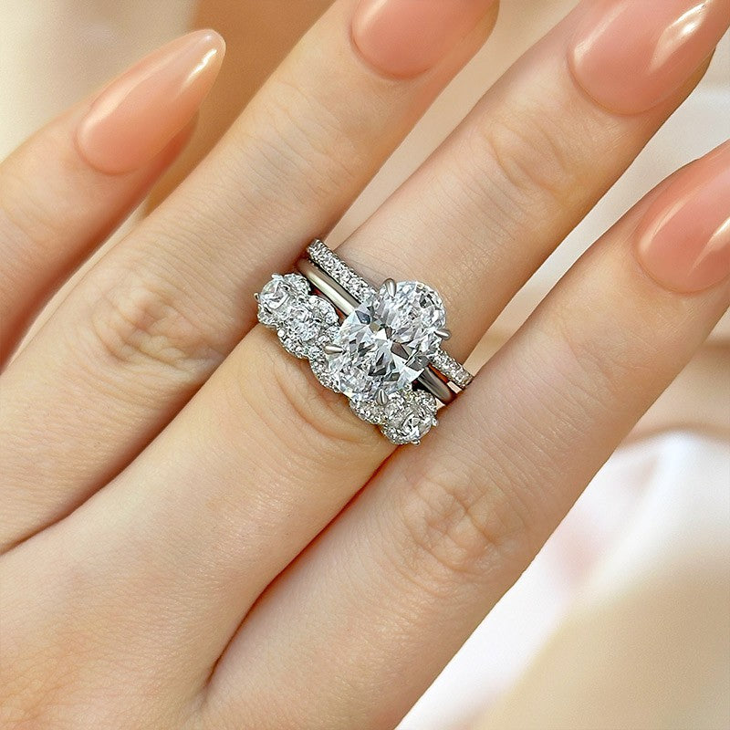 3PC 4.0 Carat Oval Cut Wedding Ring Set With Luxurious Wedding Bands