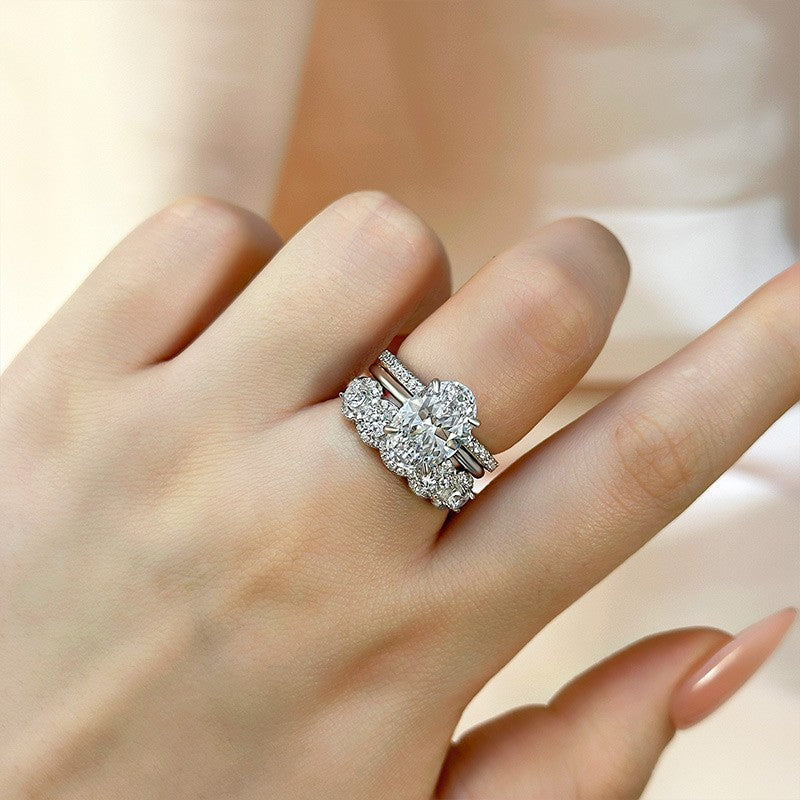3PC 4.0 Carat Oval Cut Wedding Ring Set With Luxurious Wedding Bands