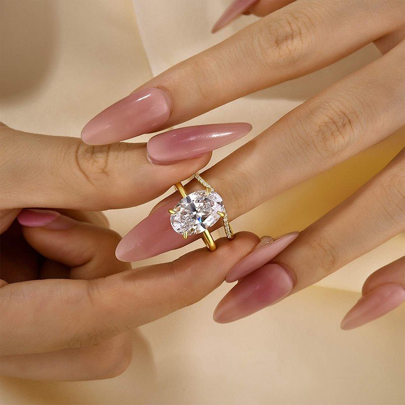 4.5Ct Oval Cut Yellow Gold Wedding Ring Set With Curved Wedding Band