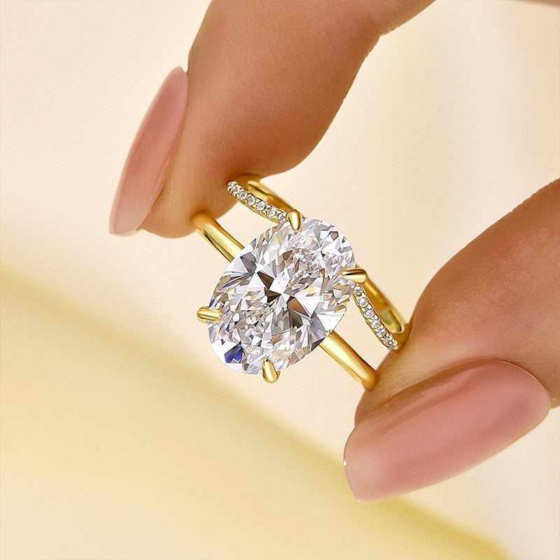 4.5Ct Oval Cut Yellow Gold Wedding Ring Set With Curved Wedding Band