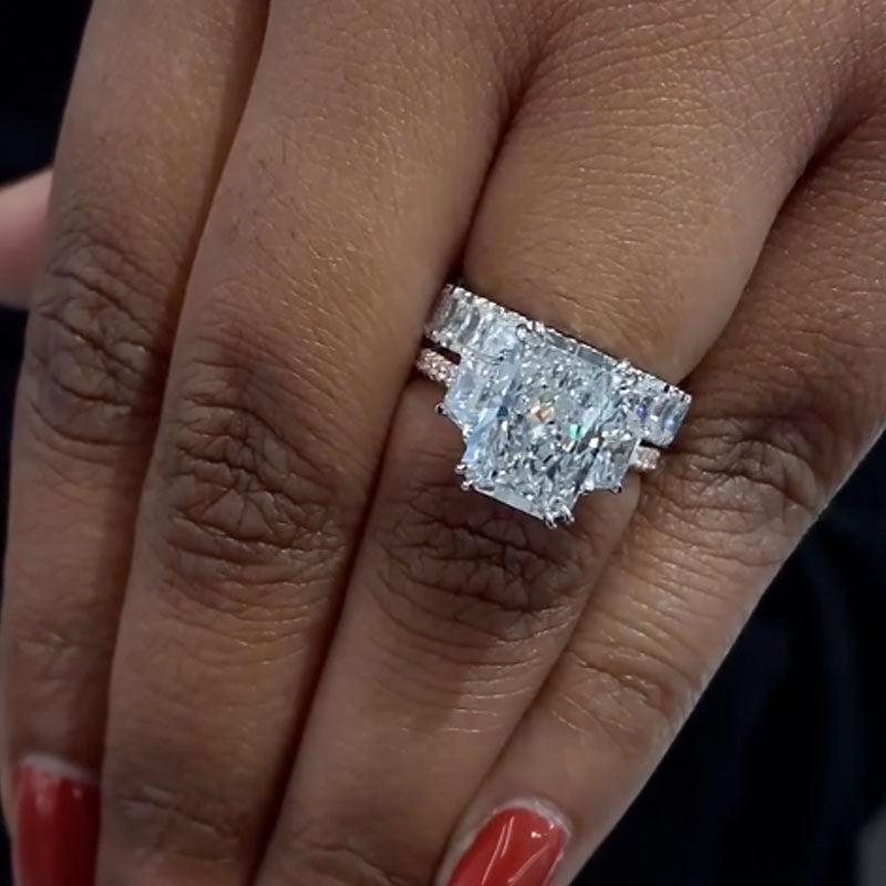 Ahabobo Luxurious Radiant Cut Wedding Ring Set With Radiant Cut Wedding Band