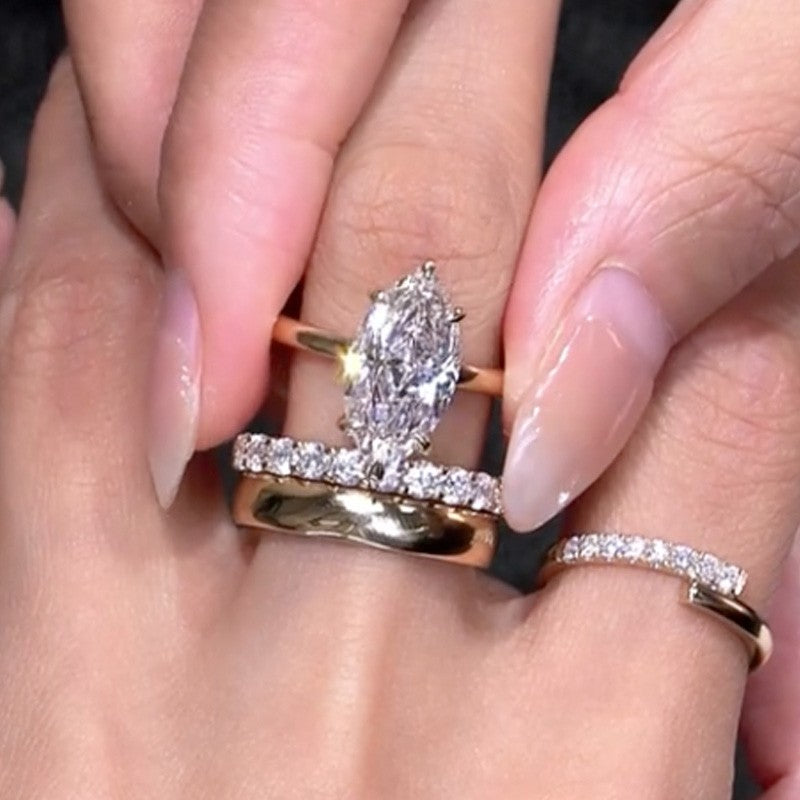 3PC 4.0Ct Marquise Cut Wedding Ring Set With Classic Wedding Bands