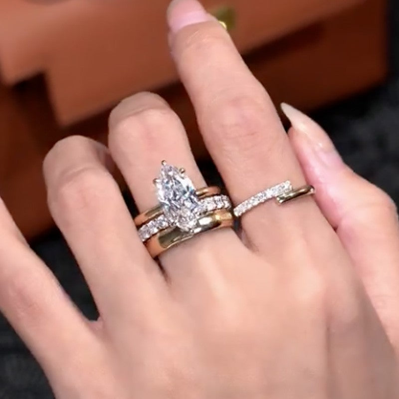 3PC 4.0Ct Marquise Cut Wedding Ring Set With Classic Wedding Bands