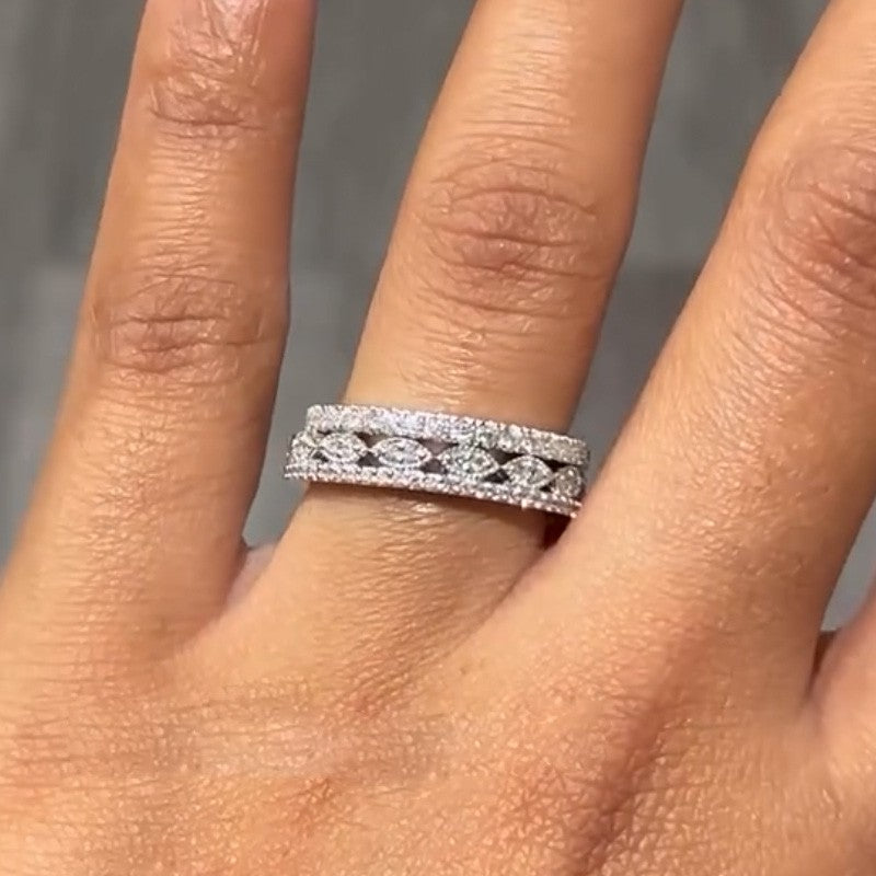 5PC Noble 3.0Ct Halo Radiant Cut Wedding Ring Anniversary Ring With Vintage Wedding Bands