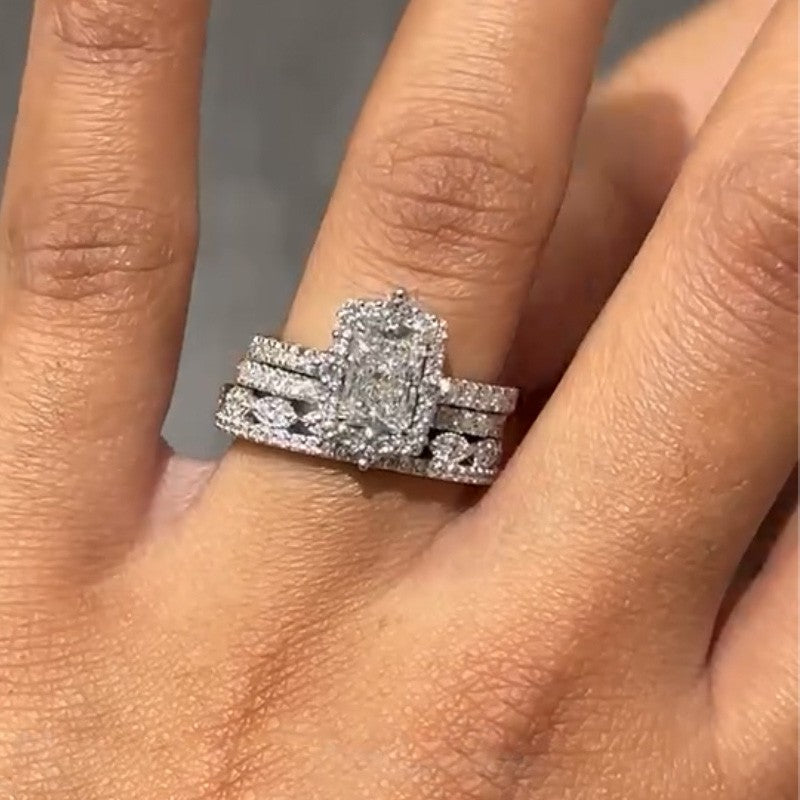 5PC Noble 3.0Ct Halo Radiant Cut Wedding Ring Anniversary Ring With Vintage Wedding Bands