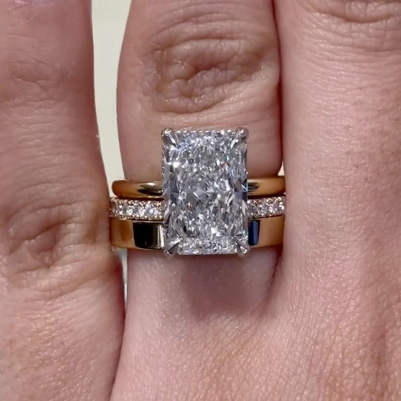 5.0Ct Solitaire Radiant Cut Promise Ring For Her With Two Classic Wedding Bands