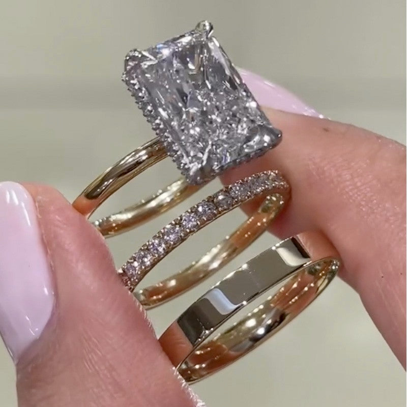 5.0Ct Solitaire Radiant Cut Promise Ring For Her With Two Classic Wedding Bands
