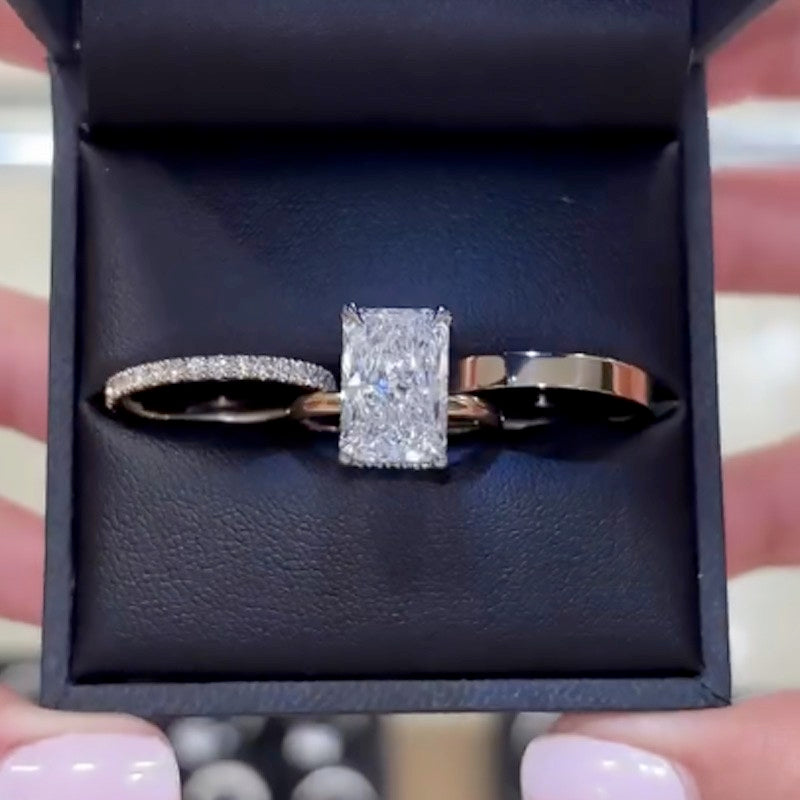 5.0Ct Solitaire Radiant Cut Promise Ring For Her With Two Classic Wedding Bands