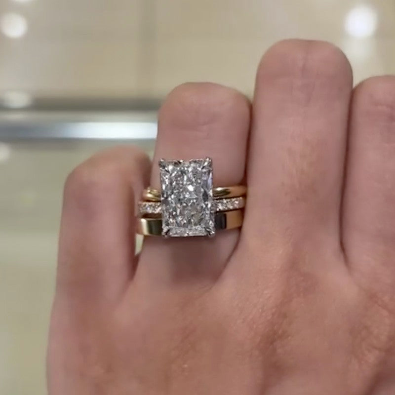 5.0Ct Solitaire Radiant Cut Promise Ring For Her With Two Classic Wedding Bands