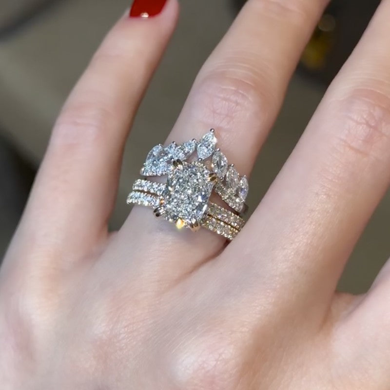 Vintage 3PC 4.5Ct Radiant Cut Wedding Ring Set With Crown Shaped Wedding Band