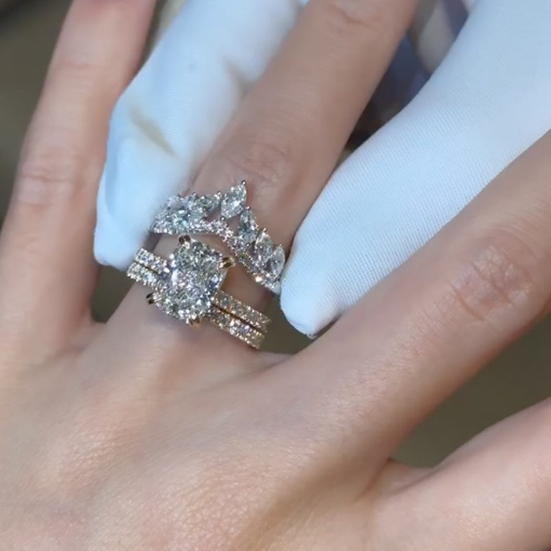 Vintage 3PC 4.5Ct Radiant Cut Wedding Ring Set With Crown Shaped Wedding Band