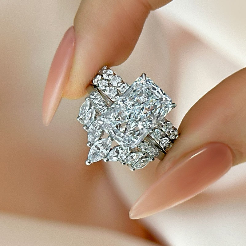 3PC 5.0 Carat Radiant Cut Wedding Ring Set With Vintage Wedding Bands