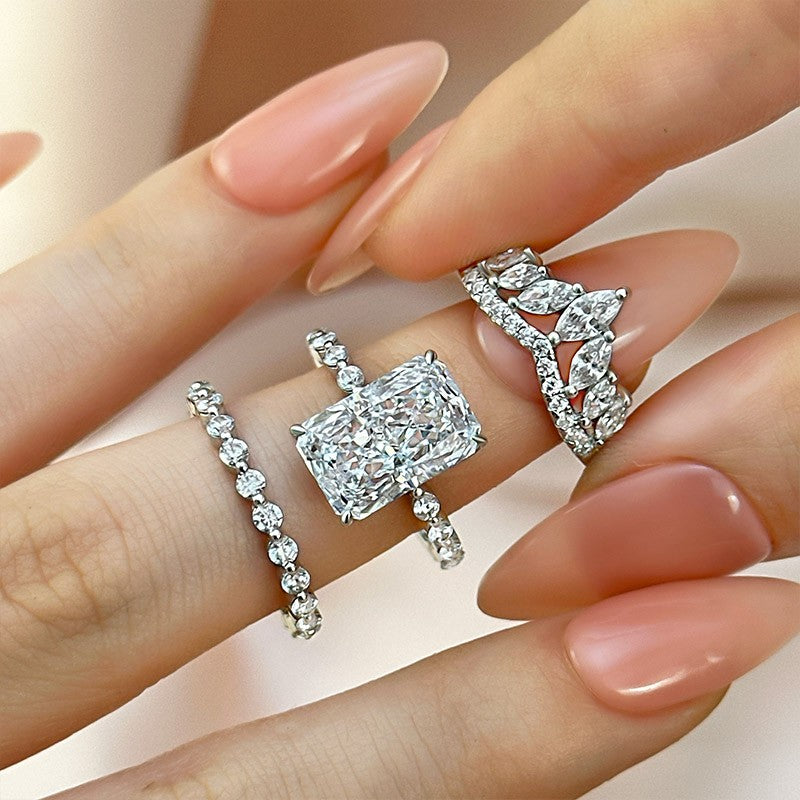 3PC 5.0 Carat Radiant Cut Wedding Ring Set With Vintage Wedding Bands