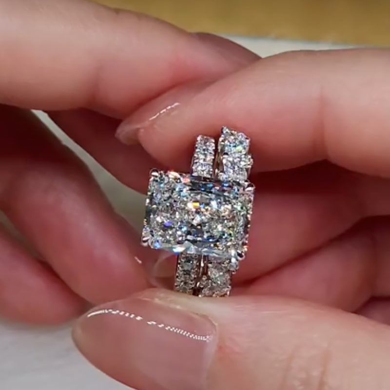 Ahabobo 4.5 Carat Radiant Cut Wedding Ring Set With Marquise Cut & Round Cut Wedding Band