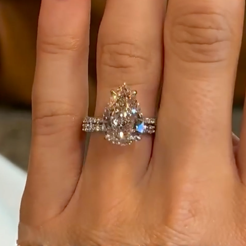 Ahabobo 4.5 Carat Pear Cut Wedding Ring Set With Open Wedding Band