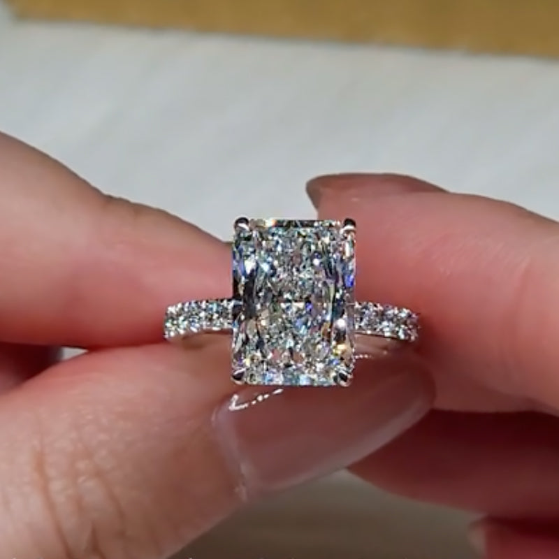 Ahabobo 4.5 Carat Radiant Cut Wedding Ring Set With Marquise Cut & Round Cut Wedding Band