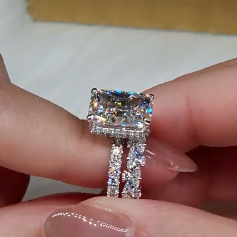 Ahabobo 4.5 Carat Radiant Cut Wedding Ring Set With Marquise Cut & Round Cut Wedding Band