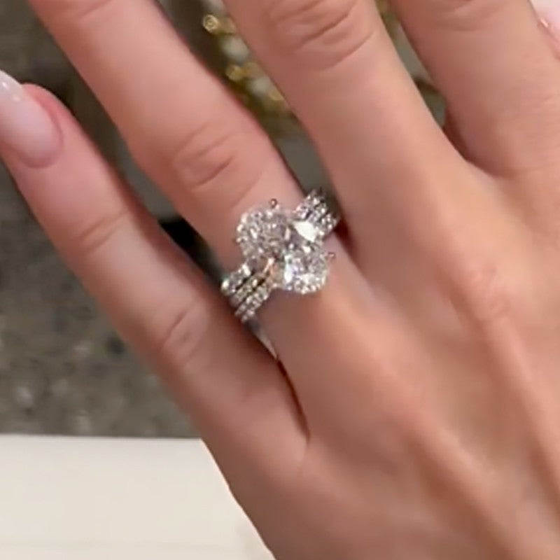 3PC 6.0Ct Oval Cut Wedding Ring Set Travel Rings With Two Open Wedding Bands