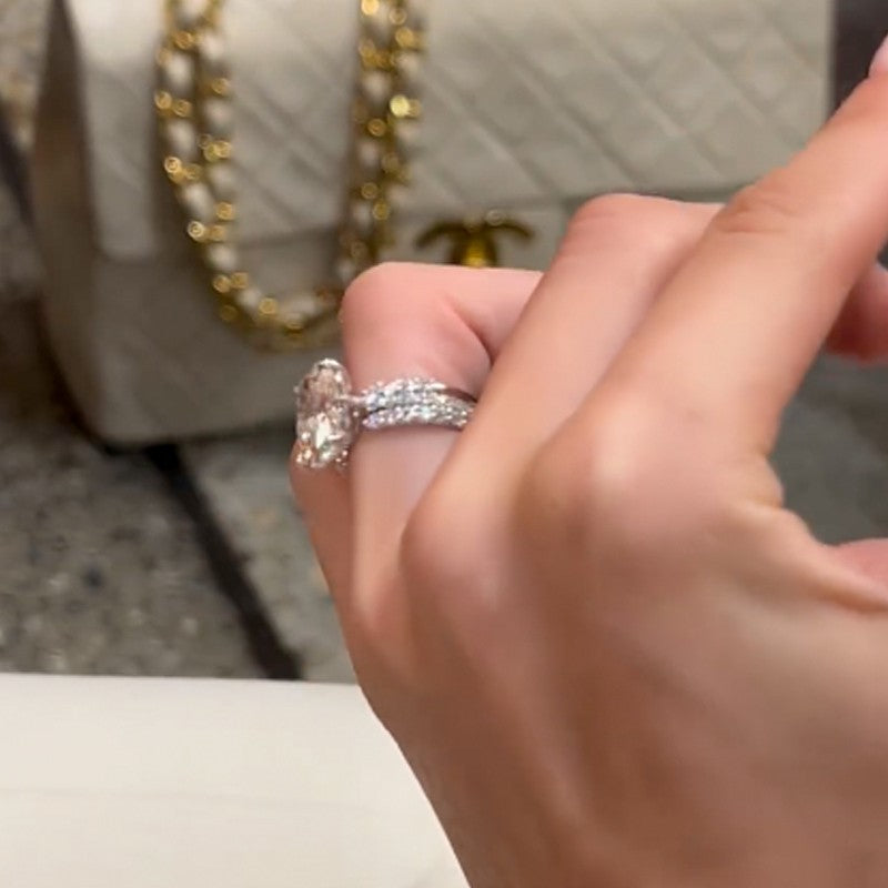 3PC 6.0Ct Oval Cut Wedding Ring Set Travel Rings With Two Open Wedding Bands