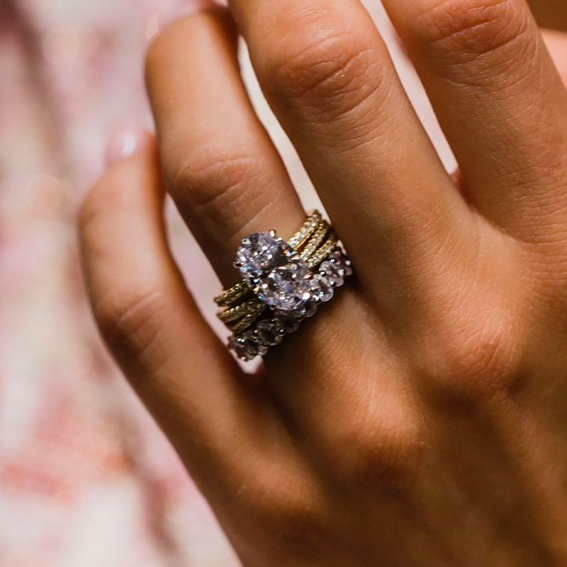 3PC 4.0Ct Oval Cut Wedding Ring Set With Criss-Cross Wedding Band & Oval Cut Wedding Band