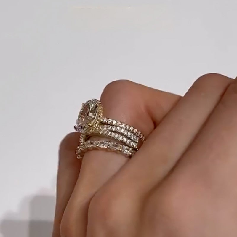 3PC 4.0Ct Oval Cut Wedding Ring Set With Criss-Cross Wedding Band & Emerald Cut Wedding Band