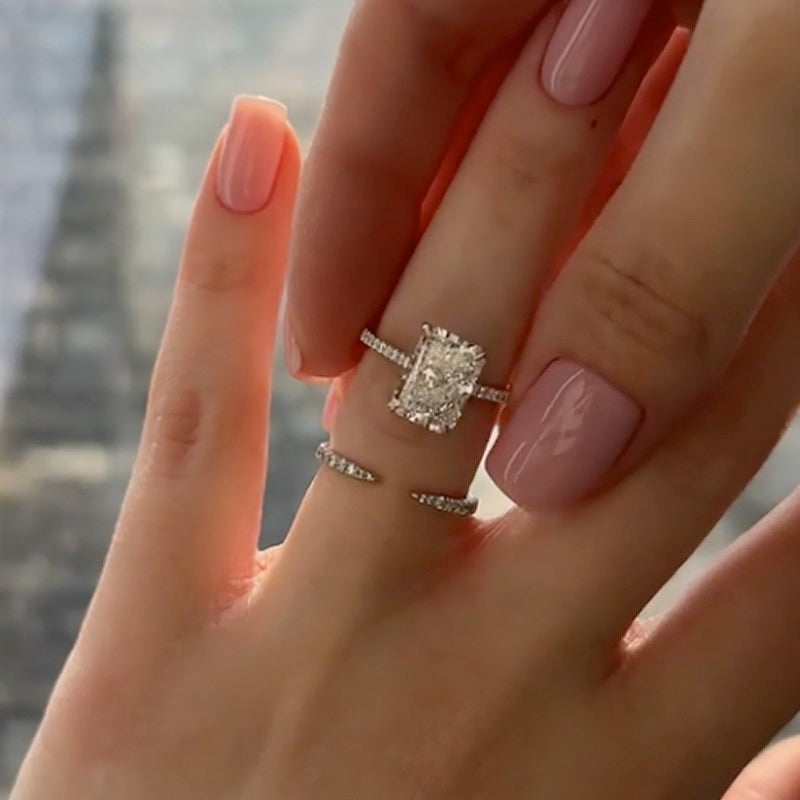 3PC 3.5Ct Radiant Cut Wedding Ring Set With Open Wedding Band & Curved Wedding Band