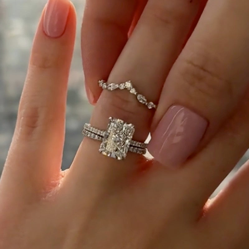 3PC 3.5Ct Radiant Cut Wedding Ring Set With Open Wedding Band & Curved Wedding Band