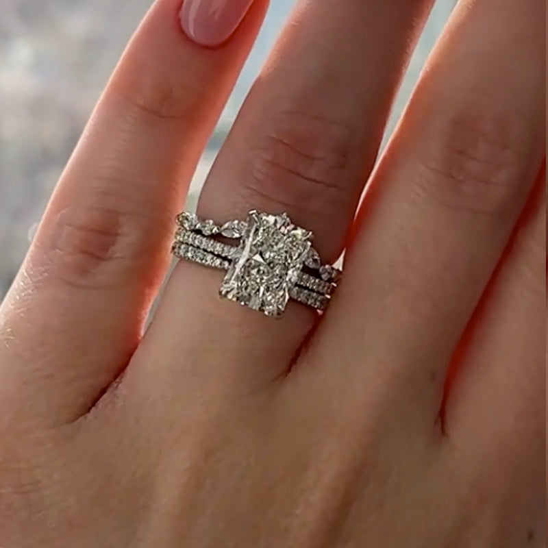 3PC 3.5Ct Radiant Cut Wedding Ring Set With Open Wedding Band & Curved Wedding Band