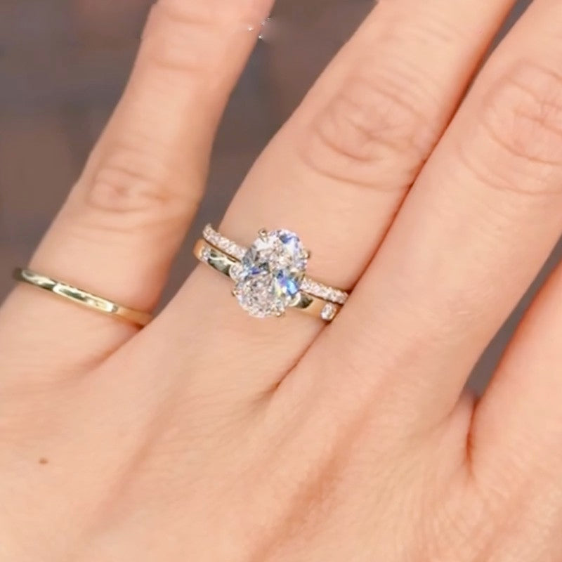 4.0Ct Oval Cut Promise Ring Engagement Ring With Wide Wedding Band