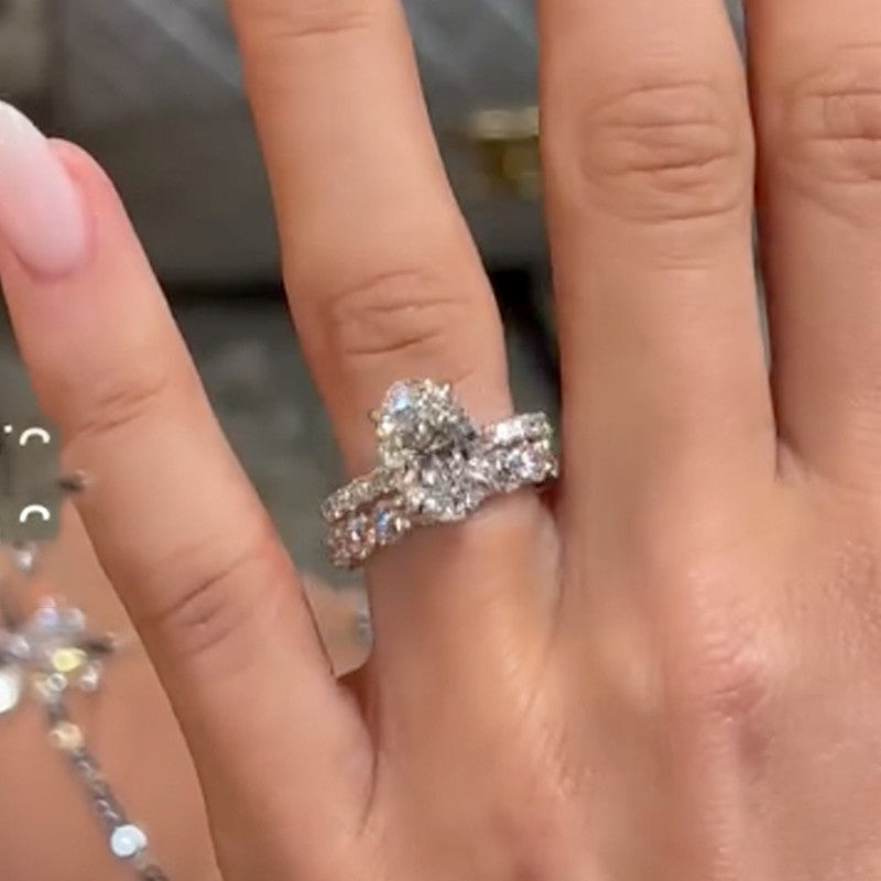 4.0Ct Oval Cut Engagement Ring Travel Ring With Round Cut Full Wedding Band