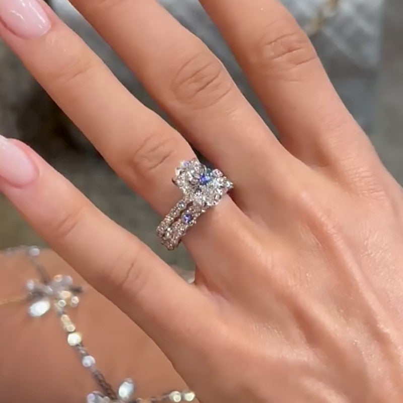 4.0Ct Oval Cut Engagement Ring Travel Ring With Round Cut Full Wedding Band